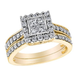 GEM AND HARMONY Princess Cut Diamond Engagement Ring & Wedding Band Set 1.0 Carat (Ctw) In 14K Gold In Yellow