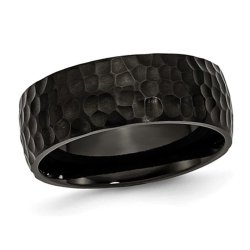 GEM AND HARMONY Mens Or Ladies Plated Hammered Stainless Steel 8MM Wedding Band Ring In Black