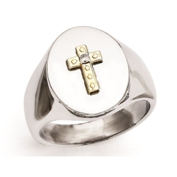 GEM AND HARMONY Mens Stainless Steel Ring With 10K Cross In Gold