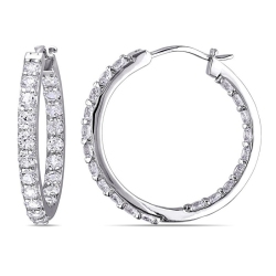 GEM AND HARMONY 3.60 Carat (Ctw) Lab-Created Sapphire Hoop Earrings In Sterling Silver In White