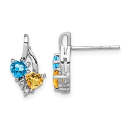 GEM AND HARMONY 1.00 Carat (Ctw) Topaz And Citrine Drop Heart Earrings In Sterling Silver In Blue