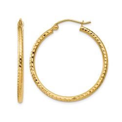 GEM AND HARMONY 14K Gold Small Diamond Cut Hoop Earrings 1 Inch (2.00 Mm) In Yellow