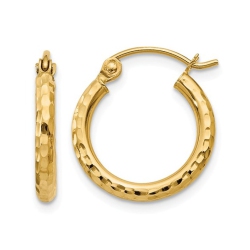 GEM AND HARMONY 14K Gold Small Diamond Cut Hoop Earrings 1/2 Inch (2.00 Mm) In Yellow