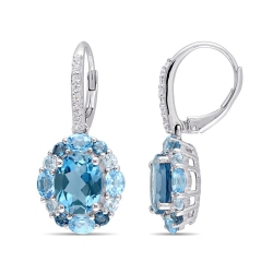 GEM AND HARMONY 6.70 Carat (Ctw) London Topaz & Lab Created White Topaz Drop Leverback Earrings In Sterling Silver In Blue