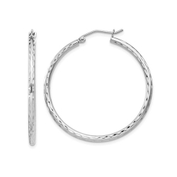 GEM AND HARMONY Medium Diamond Cut Hoop Earrings In Sterling 1 1/4 Inch (2.0Mm) In Silver