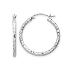 GEM AND HARMONY Small Diamond Cut Hoop Earrings In Sterling 1 Inch (2.0Mm) In Silver