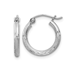GEM AND HARMONY Extra Small Satin And Diamond Cut Hoop Earrings In Sterling 1/2 Inch (2.0Mm) In Silver