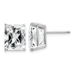 GEM AND HARMONY 10X8 Emerald Cut Synthetic Cubic Zirconia (Cz) (Cz) Solitaire Stud Earrings In 14K Gold In White