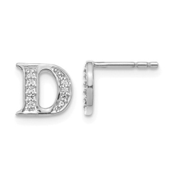 GEM AND HARMONY Accent Diamond Letter - D - Charm Earrings In 14K Gold In White