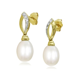 GEM AND HARMONY White Cultured Freshwater Pearl 7.5-8MM Drop Earrings In 10K Gold In Yellow
