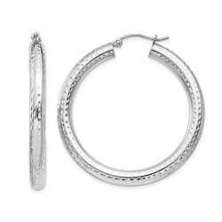 GEM AND HARMONY Large Diamond Cut Hoop Earrings In Sterling 1 1/2 Inch (4.0Mm) In Silver