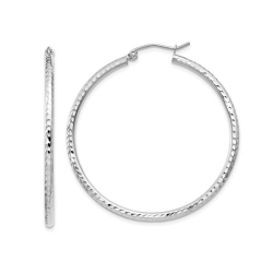GEM AND HARMONY 14K Gold Medium Diamond-Cut Hoop Earrings 1 1/2 Inch (2.00 Mm) In White