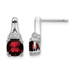 GEM AND HARMONY 14K Gold Cushion Cut Stud Button Garnet Earrings 2.50 Carat (Ctw) With Accent Diamonds In White