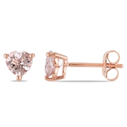 GEM AND HARMONY 1.00 Carat (Ctw) Morganite Solitaire Heart Earrings In 10K Rose Gold In Pink