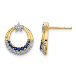 GEM AND HARMONY 1/7 Carat (Ctw) Natural Blue Sapphire Charm Star Moon Earrings In 14K Gold With Accent Diamonds In Yellow