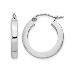 GEM AND HARMONY 14K Gold Small Square Tube Hoop Earrings 3/4 Inch (3.00 Mm) In White