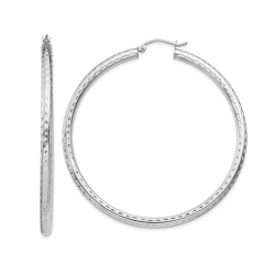 GEM AND HARMONY Extra Large Diamond Cut Hoop Earrings In Sterling 2 Inch (3.0Mm) In Silver