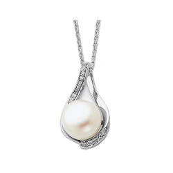 GEM AND HARMONY Solitaire Cultured Freshwater Pearl Pendant Necklace In Sterling Silver With Chain In White