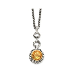 GEM AND HARMONY Natural Citrine Drop Pendant Necklace 2.00 Carat (Ctw) In Sterling Silver With 14K Accents In Gold