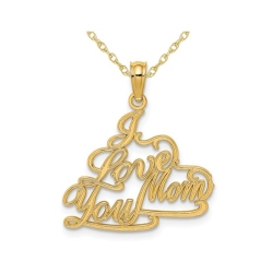 GEM AND HARMONY I Love You Mom Pendant Necklace In 14K Gold With Chain In Yellow