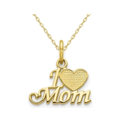 GEM AND HARMONY I Heart Mom Pendant Necklace In 10K Gold With Chain In Yellow