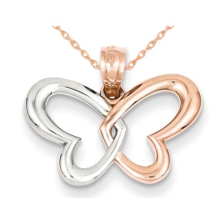 GEM AND HARMONY 14K Rose Gold Open Butterfly Heart Pendant Necklace With Chain In Pink