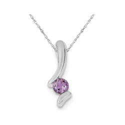 GEM AND HARMONY Solitaire Purple Amethyst Gemstone Drop Pendant Necklace In Sterling In Silver