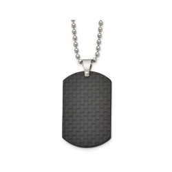 GEM AND HARMONY Mens Carbon Fiber Dog Tag Pendant Necklace In Stainless Steel With Chain In Black