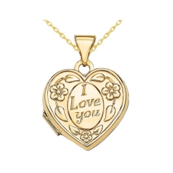 GEM AND HARMONY 14K Gold Heart Shaped I Love You Locket Pendant Necklace In Yellow