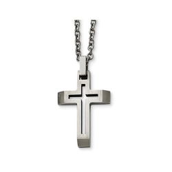 GEM AND HARMONY Mens Stainless Steel Brushed Cross Pendant Necklace With Chain In Multicolor