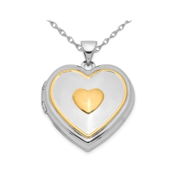 GEM AND HARMONY Sterling Heart Shaped Locket Pendant With Chain In Silver