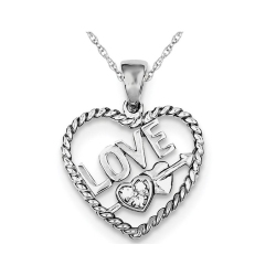 GEM AND HARMONY Synthetic Cubic Zirconia (Cz) Heart Pendant Necklace With Love In Sterling In Silver