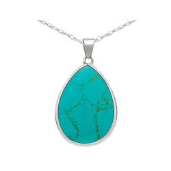 GEM AND HARMONY Teardrop Pendant Necklace In Sterling Silver With Chain In Turquoise