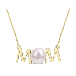 GEM AND HARMONY 7-7.5MM Freshwater Cultured Pearl Mom Pendant Necklace In 10K Gold With Chain In Yellow