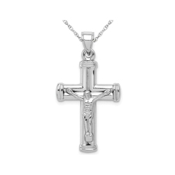 GEM AND HARMONY Sterling Reversible Latin Crucifix Cross Pendant Necklace With Chain In Silver