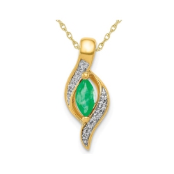 GEM AND HARMONY 1/6 Carat (Ctw) Natural Emerald Pendant Necklace In 14K Gold With Chain In Yellow