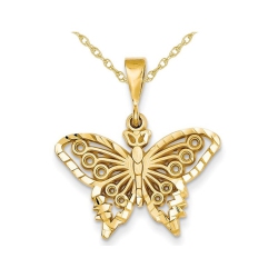 GEM AND HARMONY 14K Gold Butterfly Pendant Necklace With Chain In Yellow