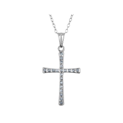 GEM AND HARMONY Sterling Cross Pendant Necklace With Chain In Silver