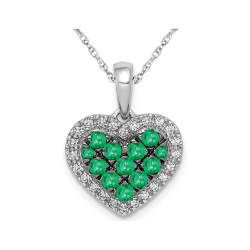 GEM AND HARMONY 3/10 Carat (Ctw) Natural Emerald Heart Pendant Necklace In 14K White Gold With Diamonds And Chain In Green