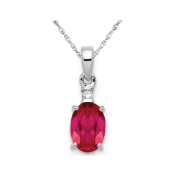 GEM AND HARMONY 7/10 Carat (Ctw) Ruby Oval Drop Pendant Necklace In Sterling With Chain In Silver