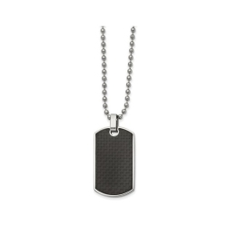 GEM AND HARMONY Mens Carbon Fiber And Wood Reversible Dog Tag Pendant Necklace In Stainless Steel With Chain In Black