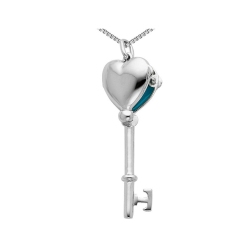 GEM AND HARMONY Sterling Heart Locket Key Pendant Necklace With Chain In Silver
