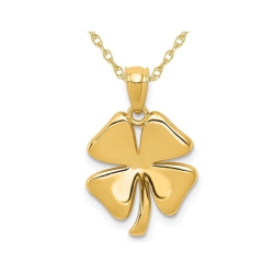 GEM AND HARMONY 14K Gold Four-Leaf Clover Charm Pendant Necklace With Chain In Yellow