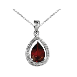 GEM AND HARMONY 1.90 Carat (Ctw) Garnet Drop Pendant Necklace In Sterling With Chain In Silver