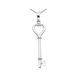 GEM AND HARMONY Sterling Heart And Key Pendant Necklace With Chain In Silver