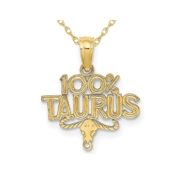 GEM AND HARMONY 10K Gold 100% Taurus Charm Astrology Zodiac Pendant Necklace With Chain In Yellow
