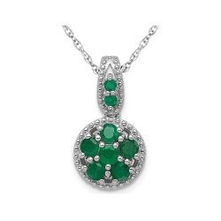 GEM AND HARMONY 1/2 Carat (Ctw) Natural Emerald Cluster Pendant Necklace In Sterling With Chain In Silver