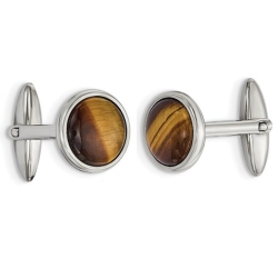 GEM AND HARMONY Mens Tigers Eye Cuff Links In Stainless Steel In Brown