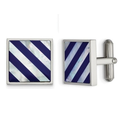 GEM AND HARMONY Mens Mother Of Pearl Striped Cuff Links In Stainless Steel In Multicolor
