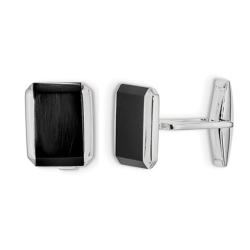 GEM AND HARMONY Sterling Silver Rectangle Onyx Cuff Links In Black